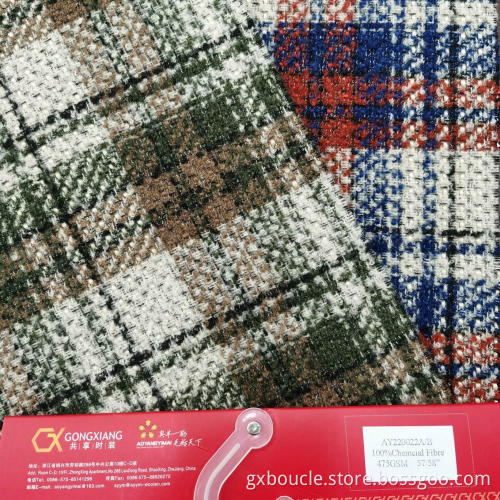 Woolen Boucle checked fabric with slub yarn